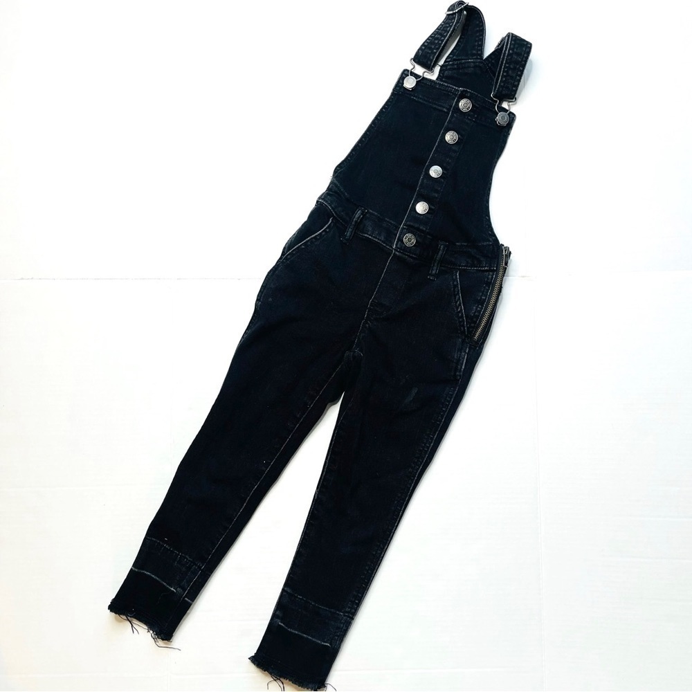Gap Denim Girl’s Black Raw Release Hem Button Front Skinny Overalls Kid’s Small